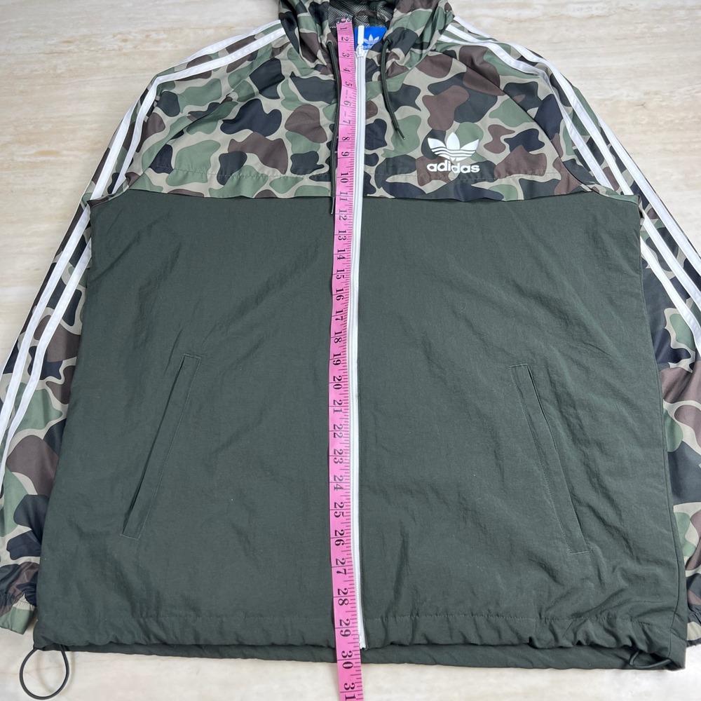 Adidas Originals Mens Camo Windbreaker Jacket Olive Green Full Zip Hooded Large - Picture 10 of 12